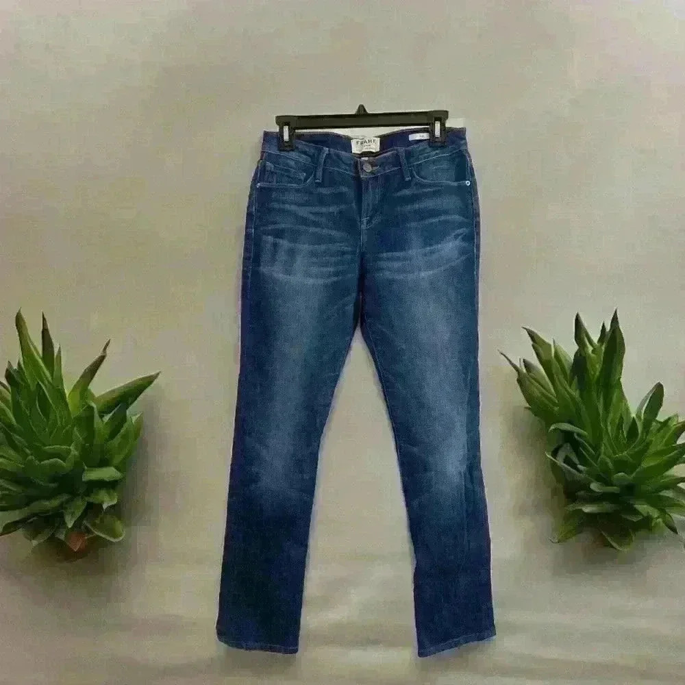 FRAME “Inez”‎ in Transformer Blue Straight Leg Jeans